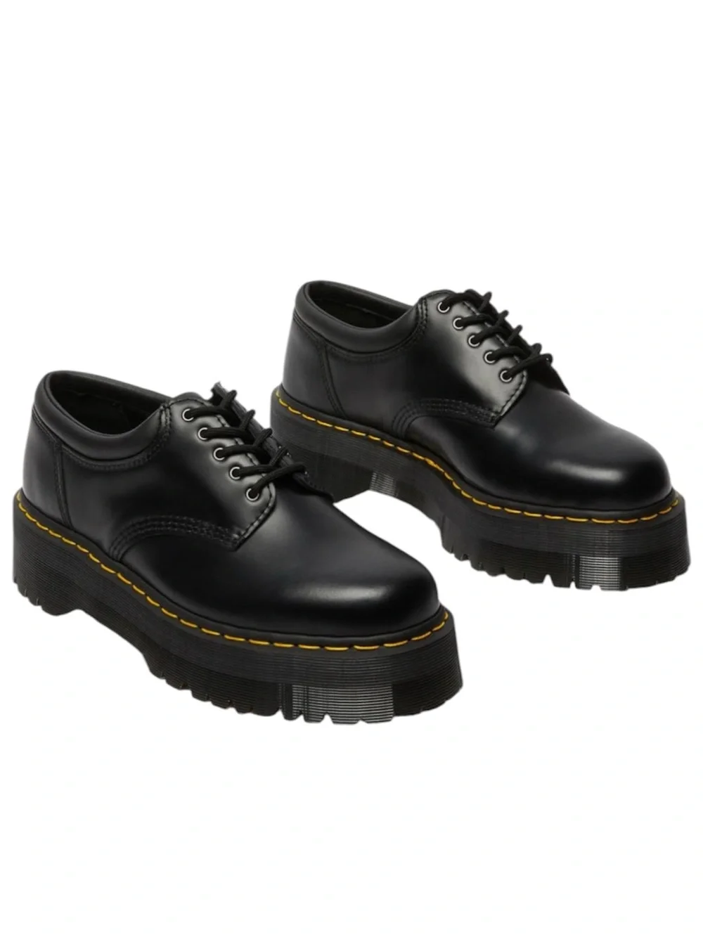 Dr. Martens UnisexBlack Leather Platform Casual Shoes Black/Polish Smooth 7W, 6M